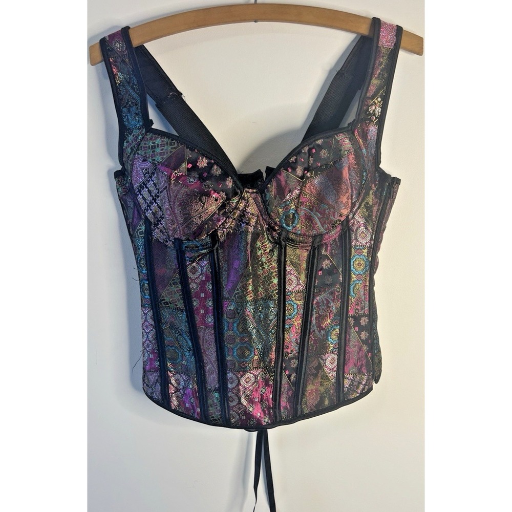 Gothic Steampunk Patchwork Lace Up Bustier Corset Festival Rave Top L Unique